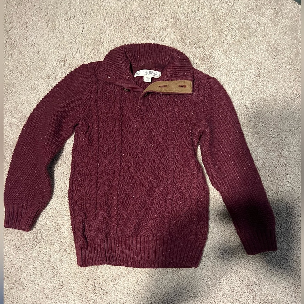 Hope & Henry  Kids Cable Knit Burgundy Sweater XS